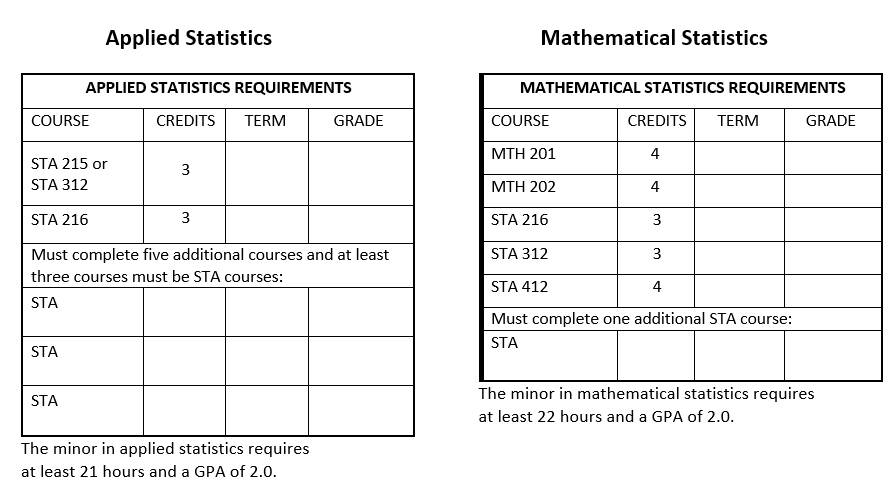 statistics minor advising sheet